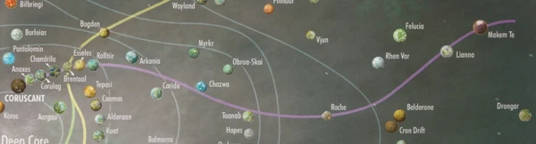 Die Karte zeigt den Verlauf von Hyperraumrouten