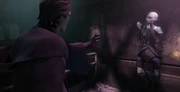Anakin befragt Ventress in der Unterwelt von Coruscant.