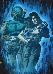 Holografische Aufzeichnung von Boba Fett, seiner Frau Sintas Vel und der gemeinsamen Tochter Ailyn.