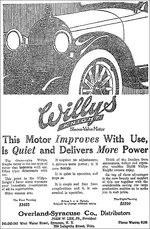 A 1918 Willy's Knight advertisement - "Sleeve Valve Motor" - Syracuse Herald, May 8, 1918