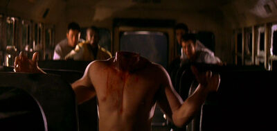 Dante dying in the hands of the creeper. His head can be seen as eaten by the creepers and the body still moved after it.