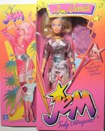 Jem first edition doll with original outfit shoes, bracelet, tights, light-up earrings, microphone and an extra outfit with extra shoes and a hat to change Jem into Jerrica Benton from Hasbro.