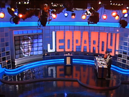 Jeopardy! 1991 set with Trebek photo on game board