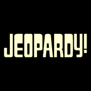 Jeopardy! Logo in Black Background in Cream Letters