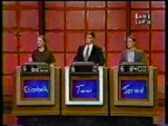 19947628-jpeg preview medium.jpg (65 KB) In the early days of this set's run, the set turned red in the Double Jeopardy! round until October 1997. This was from the 3,000th episode. Also, you can see the ring-in lights function now.