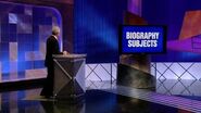 On early episodes of this season, Alex Trebek stood at his podium, when the Final Jeopardy category is revealed on the monitor, and there was no chair.