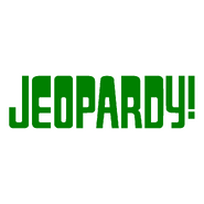 Jeopardy! Logo in White Background in Dark Green Letters
