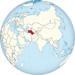 Turkmenistan on the globe (Eurasia centered)