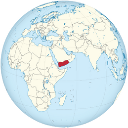 Yemen on the globe (Yemen centered)