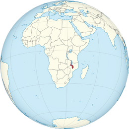 Orthographic projection of the Republic of Malawi.