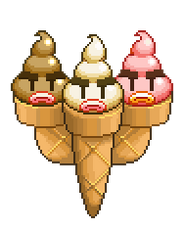 The three ice cream flavours as they appear on the character selection screen in Bad Ice-Cream