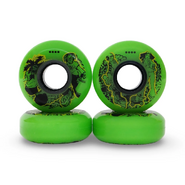 The wheels of the skate featuring Beat, DJ-K, Gum, and Piranha/Sugar.