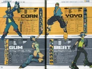 Beat, Gum, Corn and Yoyo's profiles in the Jet Set Radio Future Perfect Guidebook.