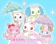 Illustration of Jewelpets with umbrellas.