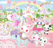 Illustration of Jewelpets in an amusement park.
