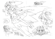 Concept art Akari's flying in her first transformations dress.