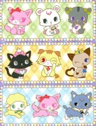 Illustration of Garnet, Labra and Amelie (green part), Diana, Alex and Kaiya (yellow part), Flora, Garnet and Dian (blue part).