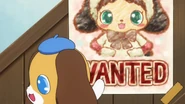 Yuku putting "wanted - mysterious Jewelpet beauty" posters on the campus.