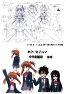 Concept artwork of Akari in her Jewel Star dress. Concept artwork of Akari, Yuuma and Alma in their new school uniforms. (colored)