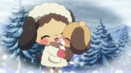 The girl Jewelpet petting Yuku on the head, saying she's not his mommy.