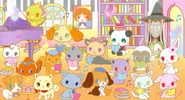 Illustration of Jewelpets in a library.