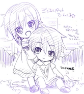 Simple illustration of Alma and Yuuma as children. (Source)