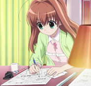 Akari drawing a comic strip (aka. a manga)