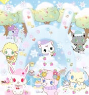 Illustration of Jewelpets having a snack in the snow.