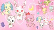 Main characters in the opening of the DS game Jewelpet: Let's Play Together in the Room of Magic!.