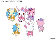 Reference sheet of Sapphie, Ruby and Garnet in idol outfits for Strawberry Time. (Episode 37)