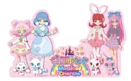 Paper stand artwork of the main characters.