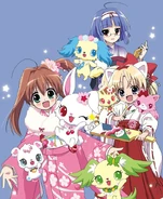 Akari, Miria and Sara with their Jewelpet partners dressed up for the new year (2018) 2. (Source)