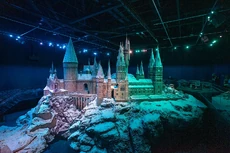 A studio model of . It is the main setting in the series; the castle features in every novel and screen adaptation.