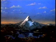 The opening shot of the 1999-2002 enhanced variant of the Paramount Pictures CGI Mountain logo by Pittard Sullivan.