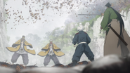 Gabimaru and Gantetsusai prepare to fight two Dōshi.