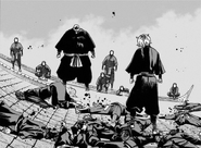 Gabimaru facing off against a squad of Iwagakure shinobi.