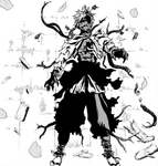 Aza Chōbei falls after exerting all of his strength to destroy the Zhu Jin-fused Banko.