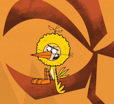 Jimmy dressed as a bird (Sesame Street's Big Bird reference)