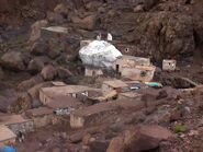 Memorial stone of Sidi Chamharouch, the king of the jinn. Jebel Toubkal, al-Haouz Province, Morocco.