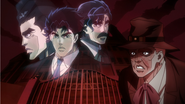 Speedwagon remebering the previous Joestars. (George left) (Anime)