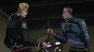 Okuyasu tires to convince Keicho to surrender the Bow and Arrow.