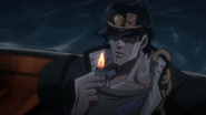 Jotaro lighting a cigarette