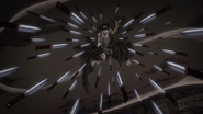 Jotaro, frozen in time, surrounded by a lethal amount of knives