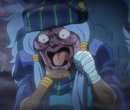 Enya suffocating from Jotaro's attack.