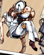 Josuke carrying Holy Joestar-Kira unconscious