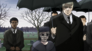 Smokey with Erina and Speedwagon at Joseph's funeral