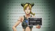 Jolyne taking a Mugshot