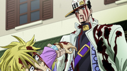 Jotaro inspects Kira's watch before declaring that he'll break his face.