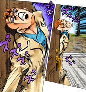 Kinoto sliding on Rohan's door to hide his back.