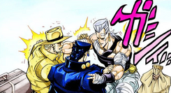 Joseph and Jotaro bidding goodbye to Polnareff after defeating DIO